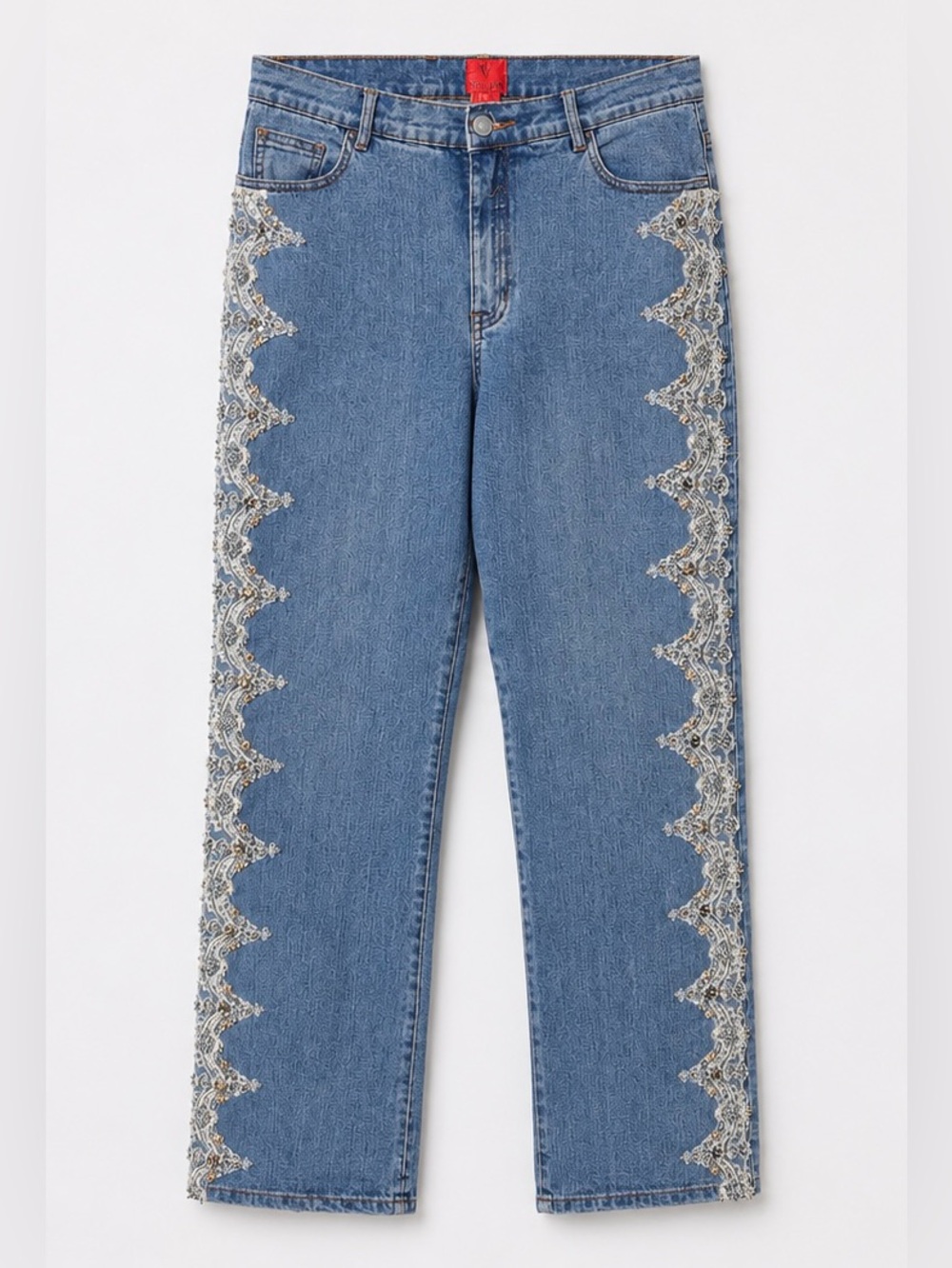 Very Vera Embellished Side Lace Straight Leg Jeans - Blue Y2K Size 8